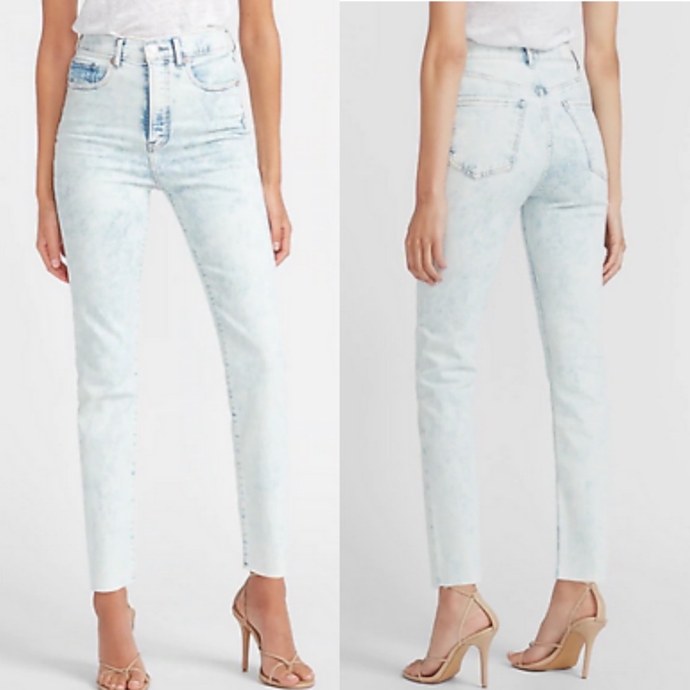 Express Super High Rise Acid Wash Raw Hem Slim Ankle Jeans - Size 25